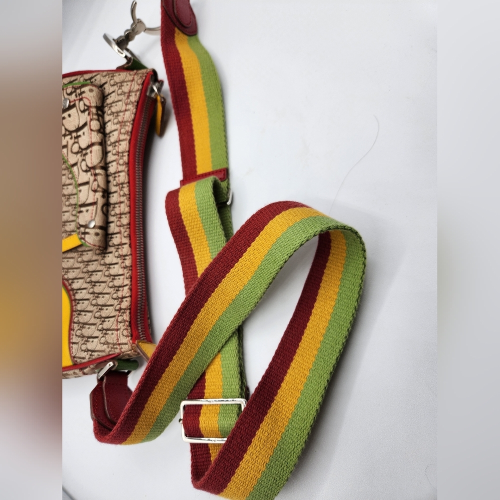 Pre-loved Vintage Christian Dior Rasta-Color Trotter Saddle Shoulder Bag - Picture 8 of 11